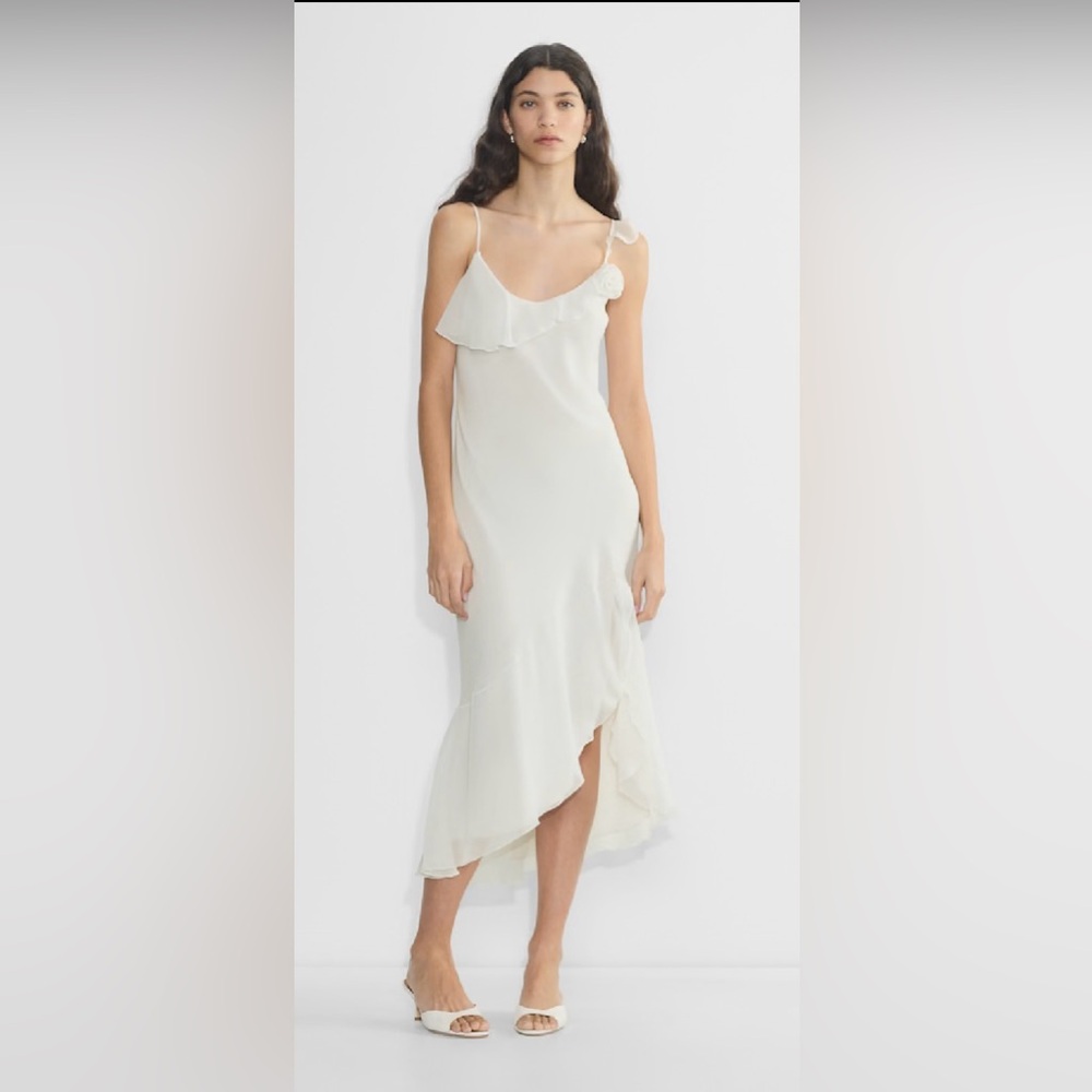 Aritzia Wilfred Engage Dress - white ruffle rosette